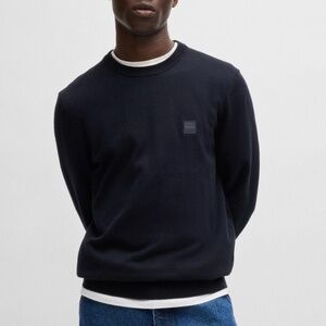 BOSS Logo-Label Sweater Cotton and Cashmere Dark Blue Size Large